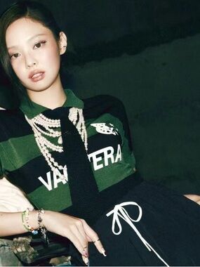 Vaquera Green & Black Striped Polo Top with Logo as seen on Jennie BK